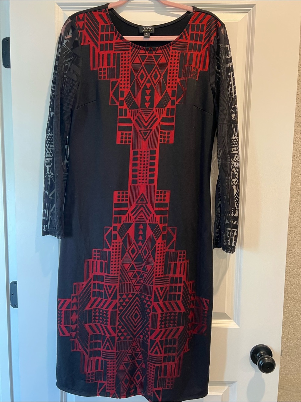 Nicole by Nicole Miller Black Dress with Red Geometric Print